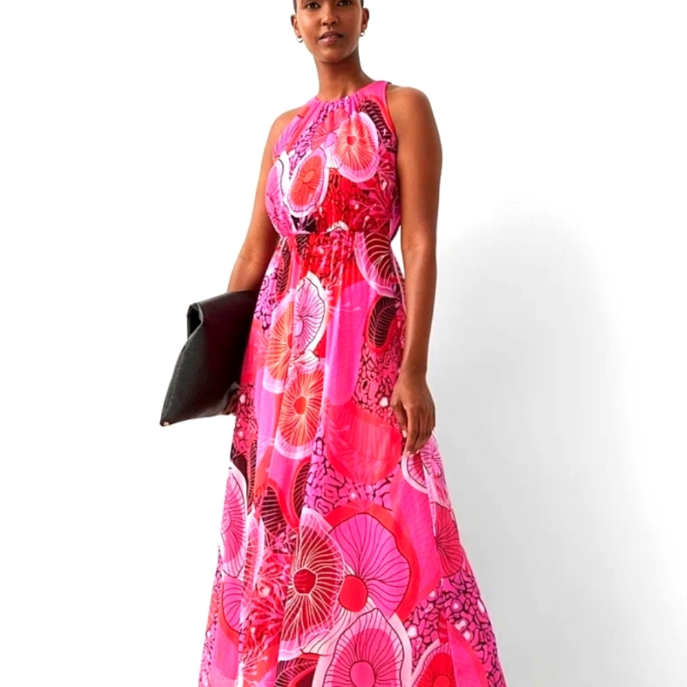 FUZZI John Paul Gaultier   Tulle Mesh Floral Maxi Dress Passion RedPink NWT $675